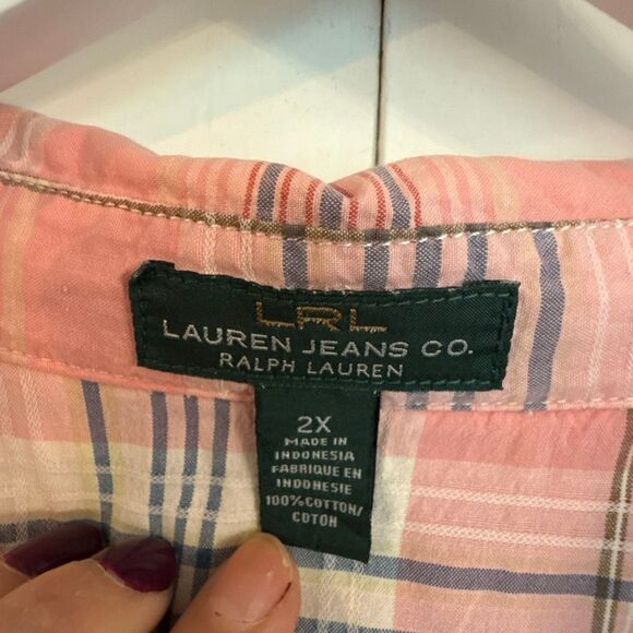 Lauren Jeans Co. pink plaid button down 2x - Picture 6 of 10
